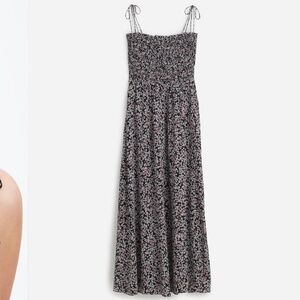 Smocked Tie-Strap Midi Dress in Floral